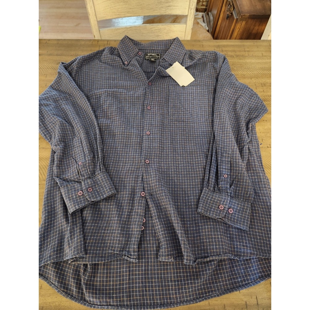 National Outfitters Mens 4XL Blue Tan Grid Check Cotton Button Down Shirt NEW
